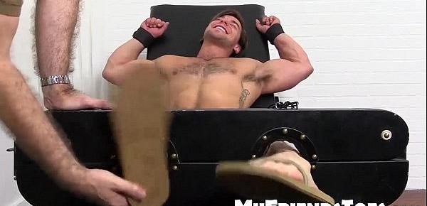  Hunk Aspen gets laughing  as he gets tickled on strap chair